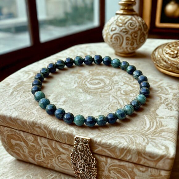 Green Rhyolite Gemstone Beaded Stretchy Bracelet - 6mm Crystal Jewelry - Picture 4 of 10